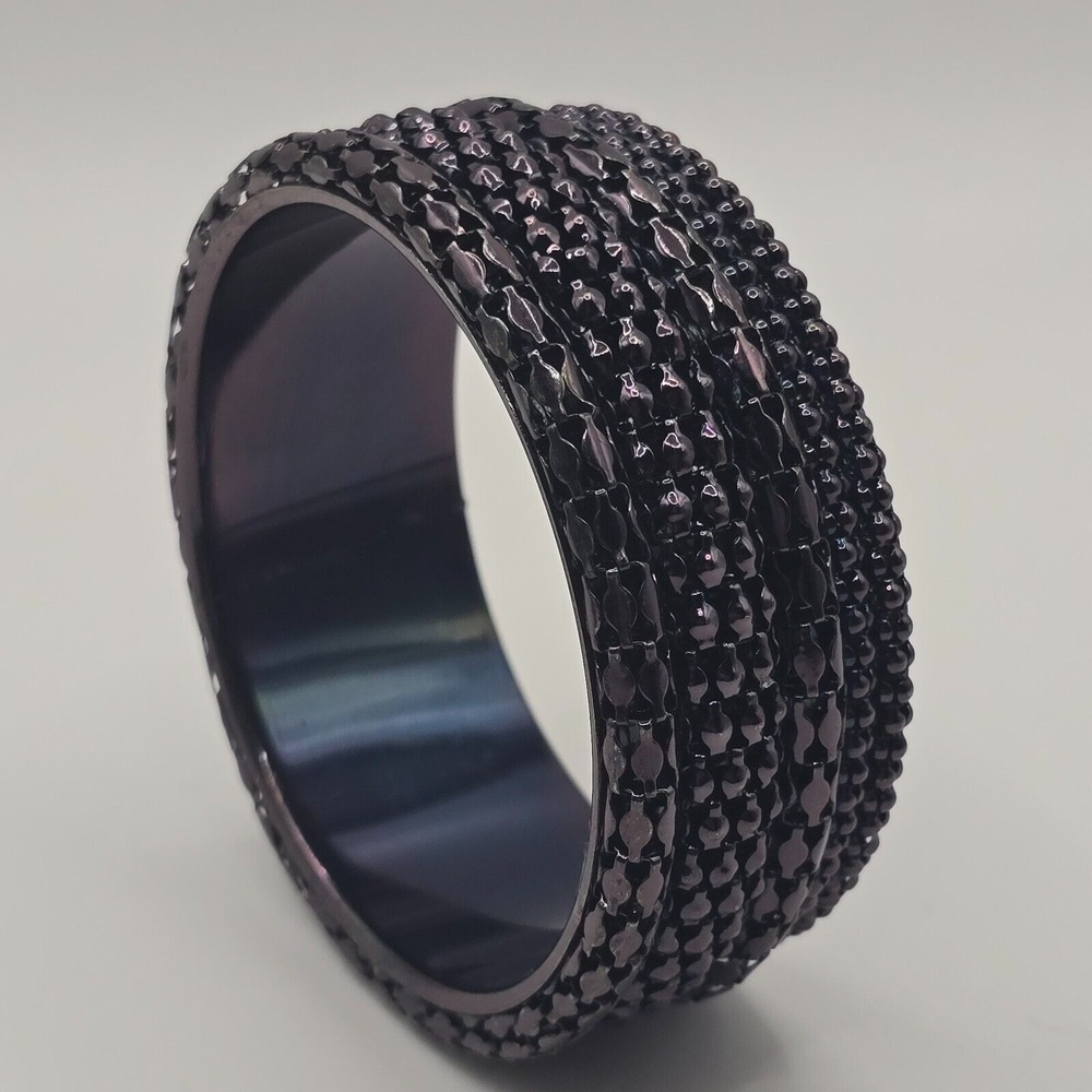 Wide Purple Textured Bangle Bracelet Statement Chunky Whimsigoth Edgy Witchy